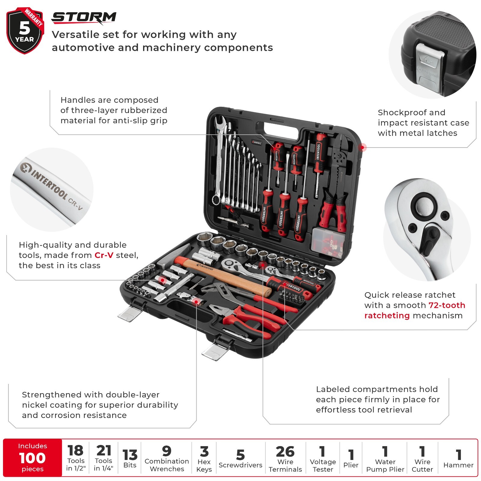 INTERTOOL 100pc Mechanic’s Tool Set ET08-8100
