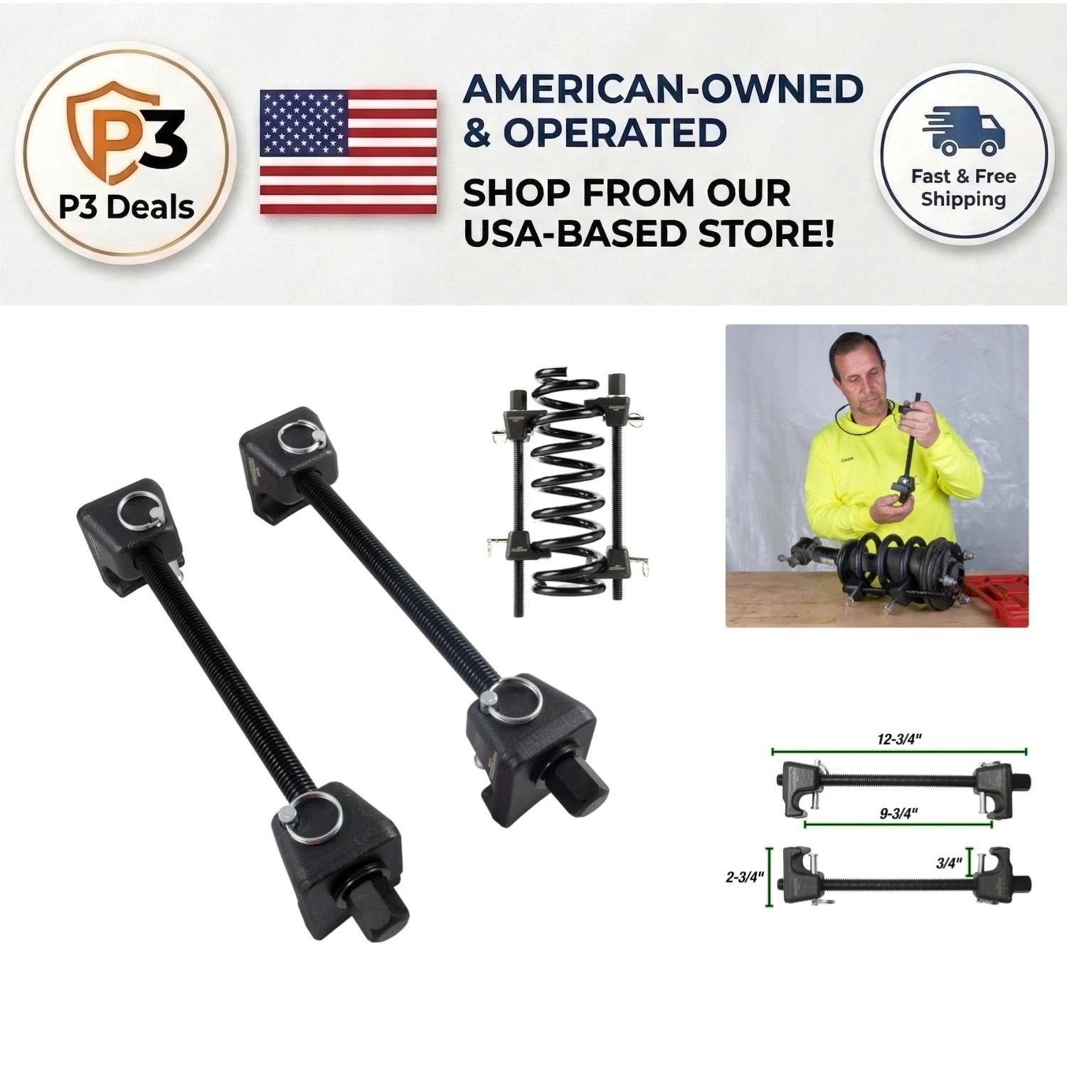 Automotive Strut Spring Compressor with 9.75″ Maximum Opening – Safe & Easy Use