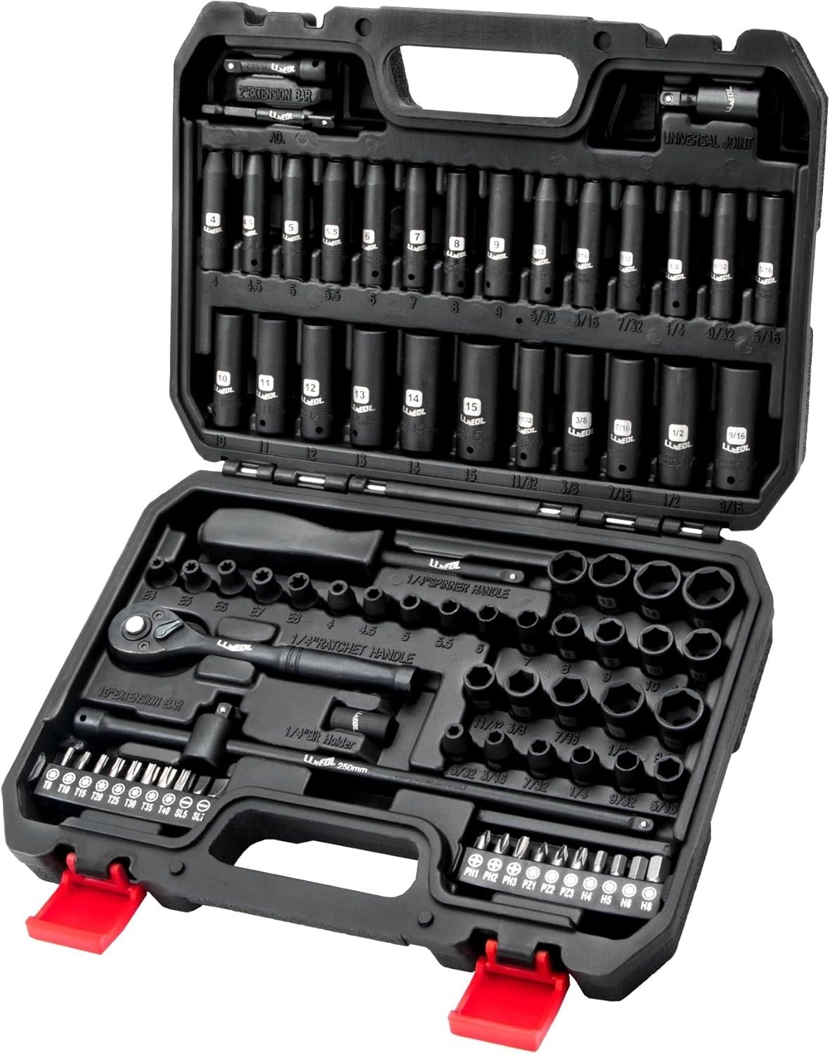 83-Pc Chrome Vanadium 1/4 Inch Drive Socket Set – Metrics, SAE & E Torx Included