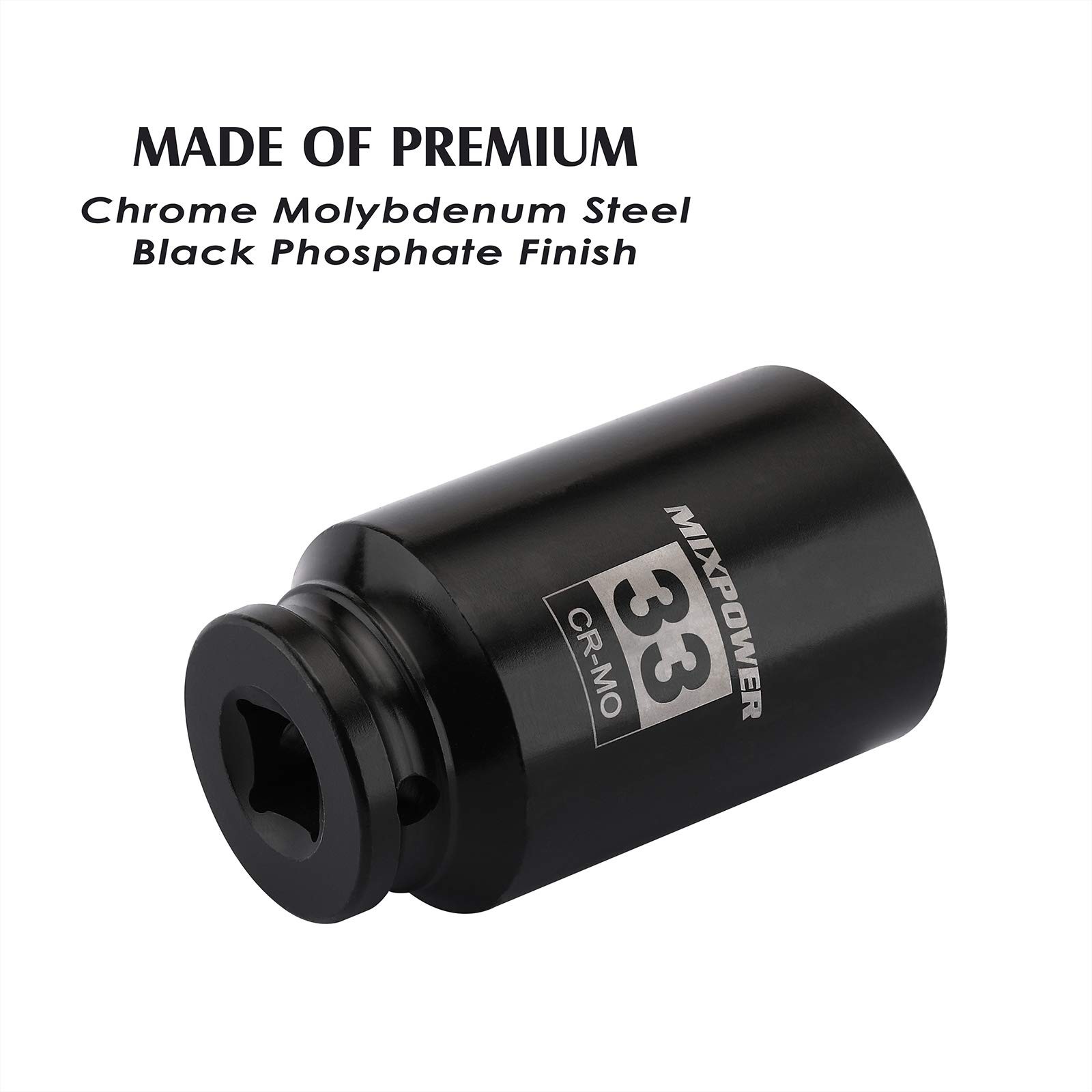 1/2″ Drive Deep Impact Socket, CR-MO, 33 mm, METRIC, 6 Point, 33mm
