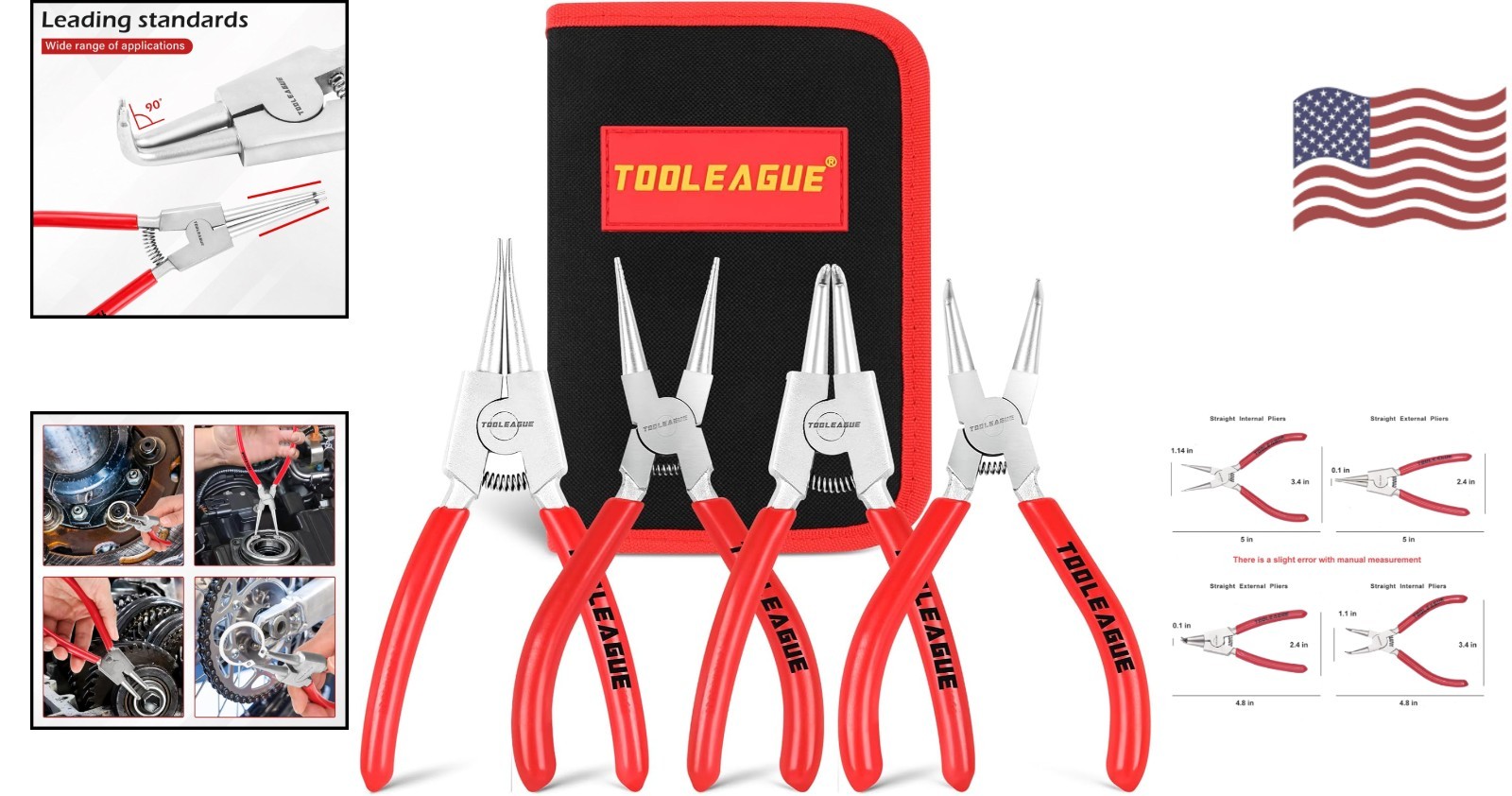 4-Pc Heavy-Duty Snap Ring Pliers Set – Corrosion-Resistant & Durable