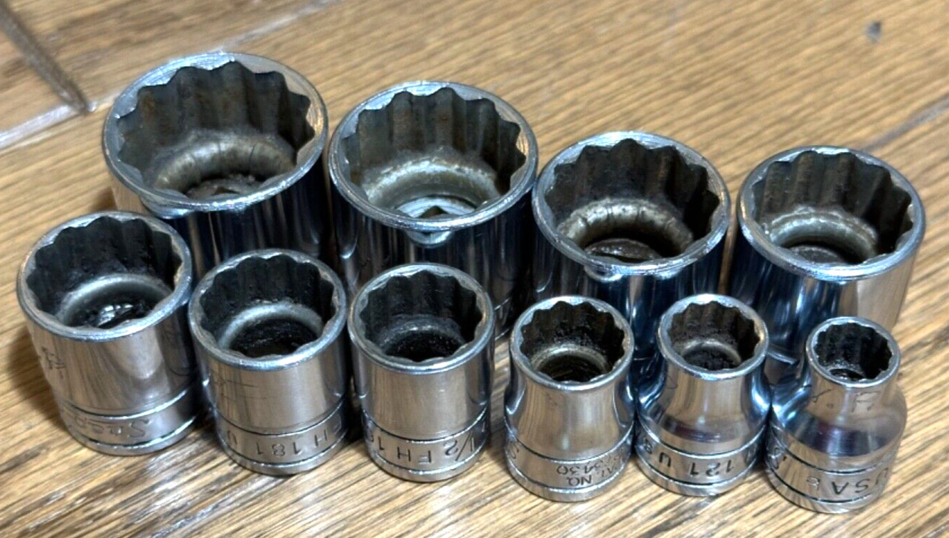 Snap On Tools 5/16″ – 7/8” SAE 3/8″ Drive Shallow Socket Set Lot 12-PT FH Tray