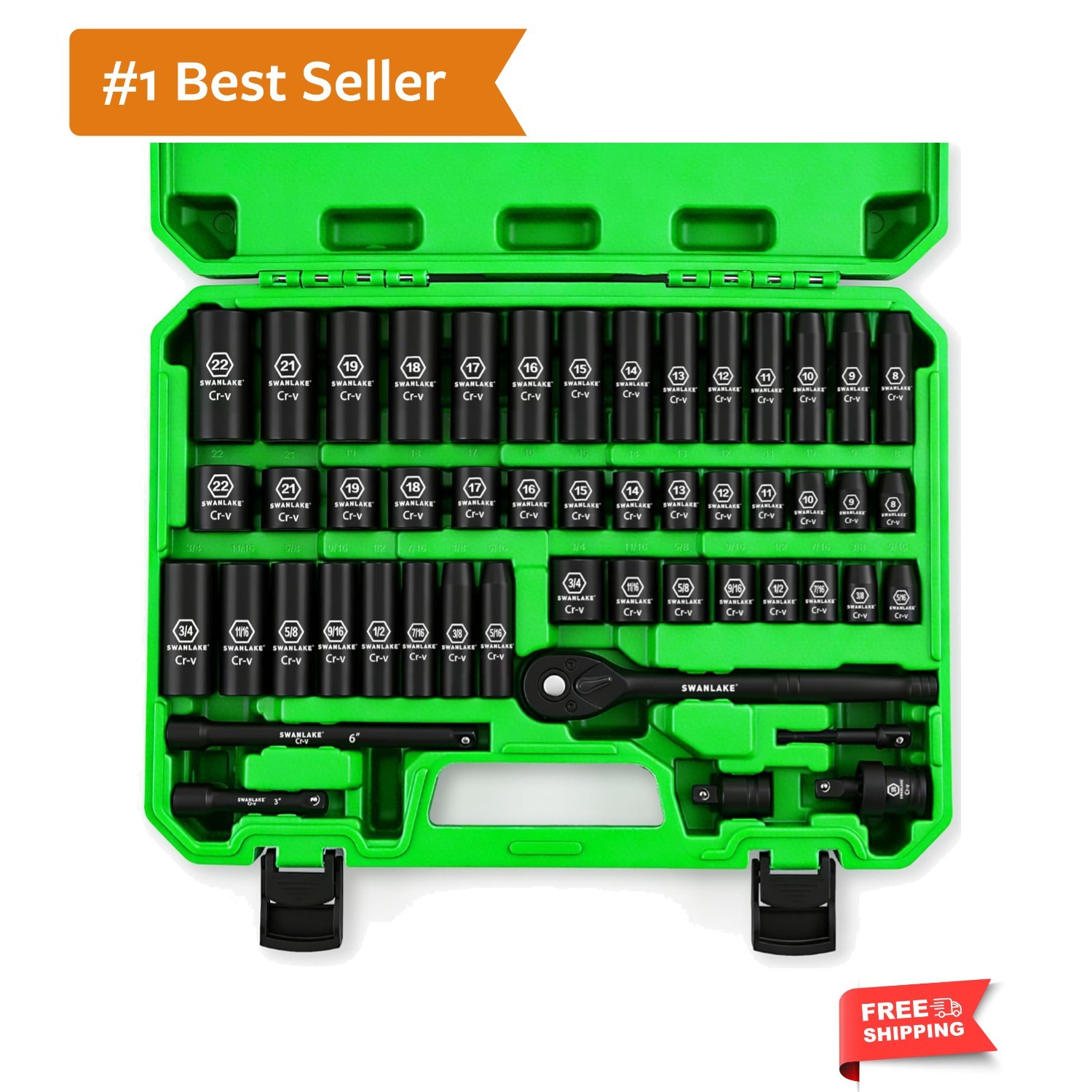 SWANLAKE 3/8» Drive Impact Socket Set, 50-Piece Standard SAE 5/16 to 3/4 inc…