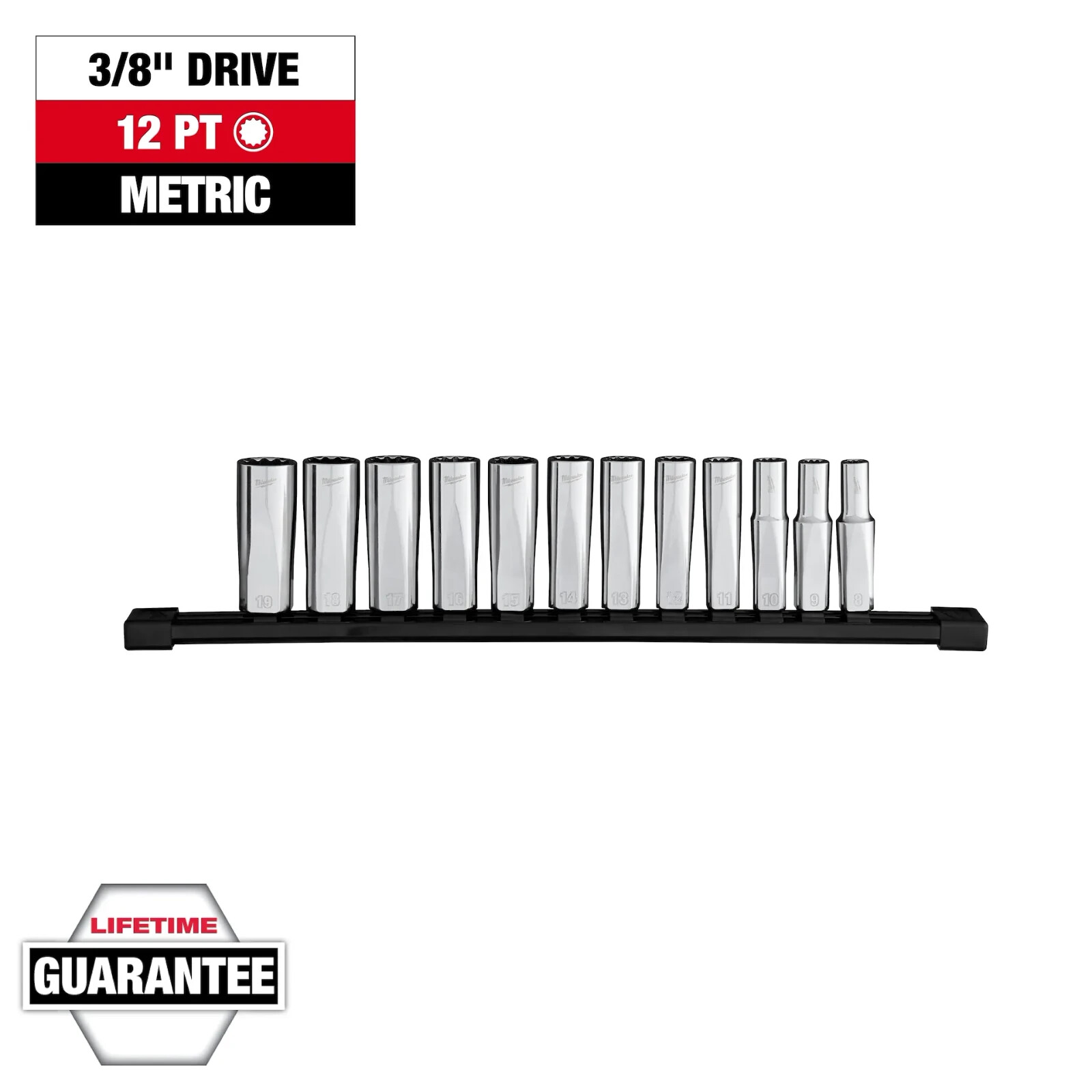 Milwaukee 48-22-9521 12-Piece 3/8″ Drive 12-Point Deep Well Metric Socket Set
