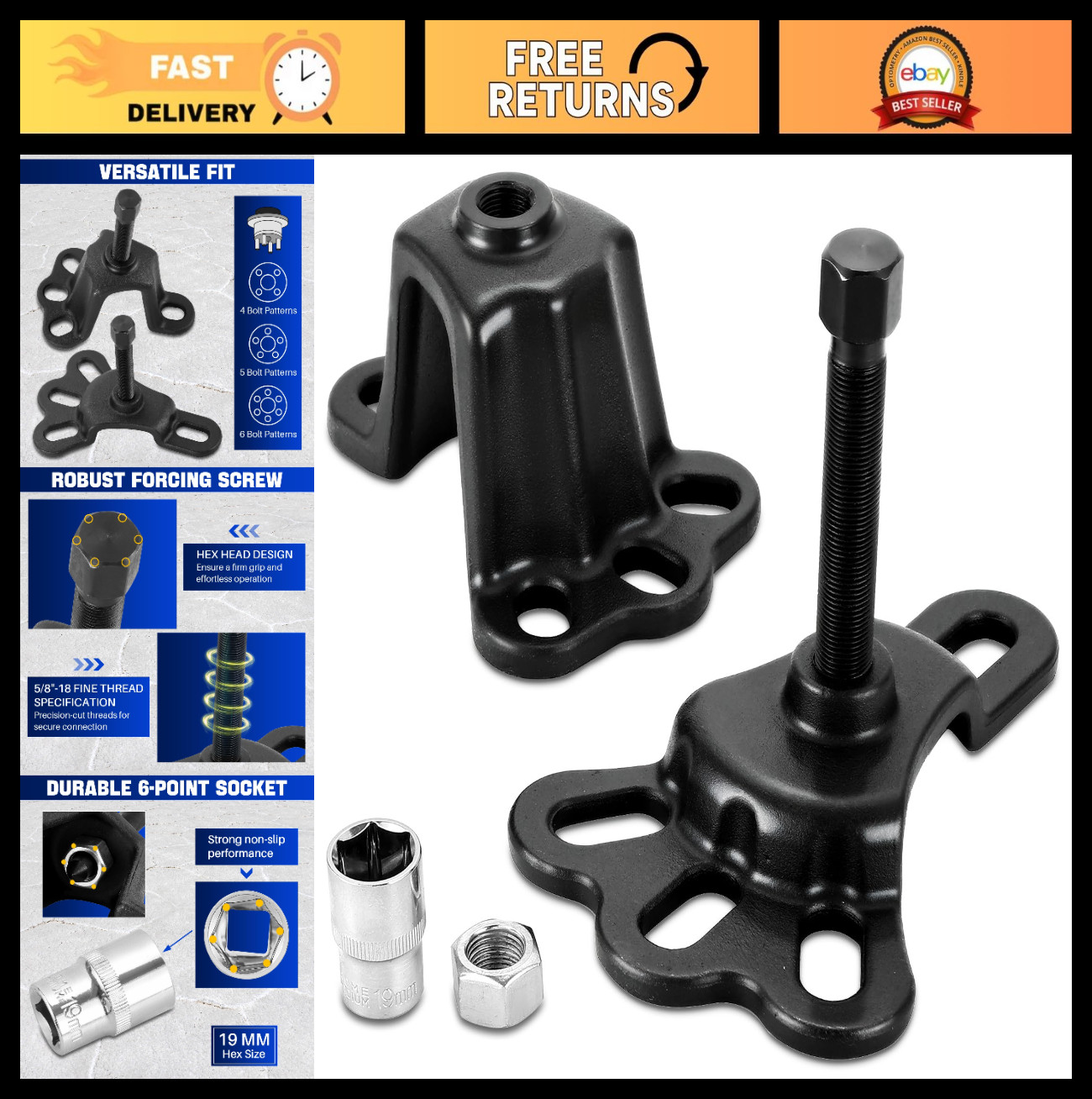 Universal Front & Rear Wheel Hub Puller Set, Axle Remover Tool, 3-1/4» to 5-1/2