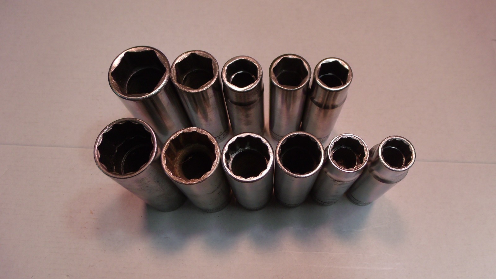 11 «SNAP-ON» U.S.A. 1/2″ DRIVE DEEP SOCKETS(5 ARE 6 POINT AND 6 ARE 12 POINT.)