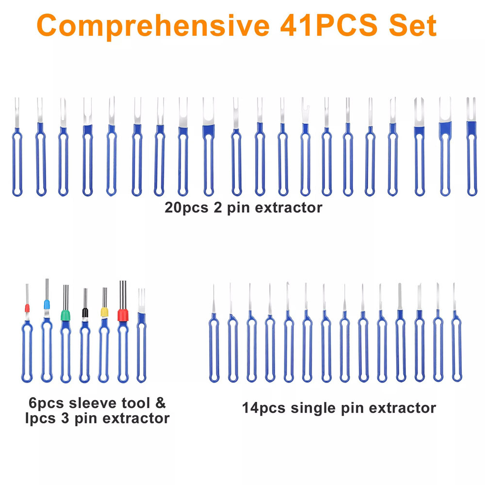 41x Pin Extractor Tools Terminal Ejector Connector Removal Kit w/ Protective Bag