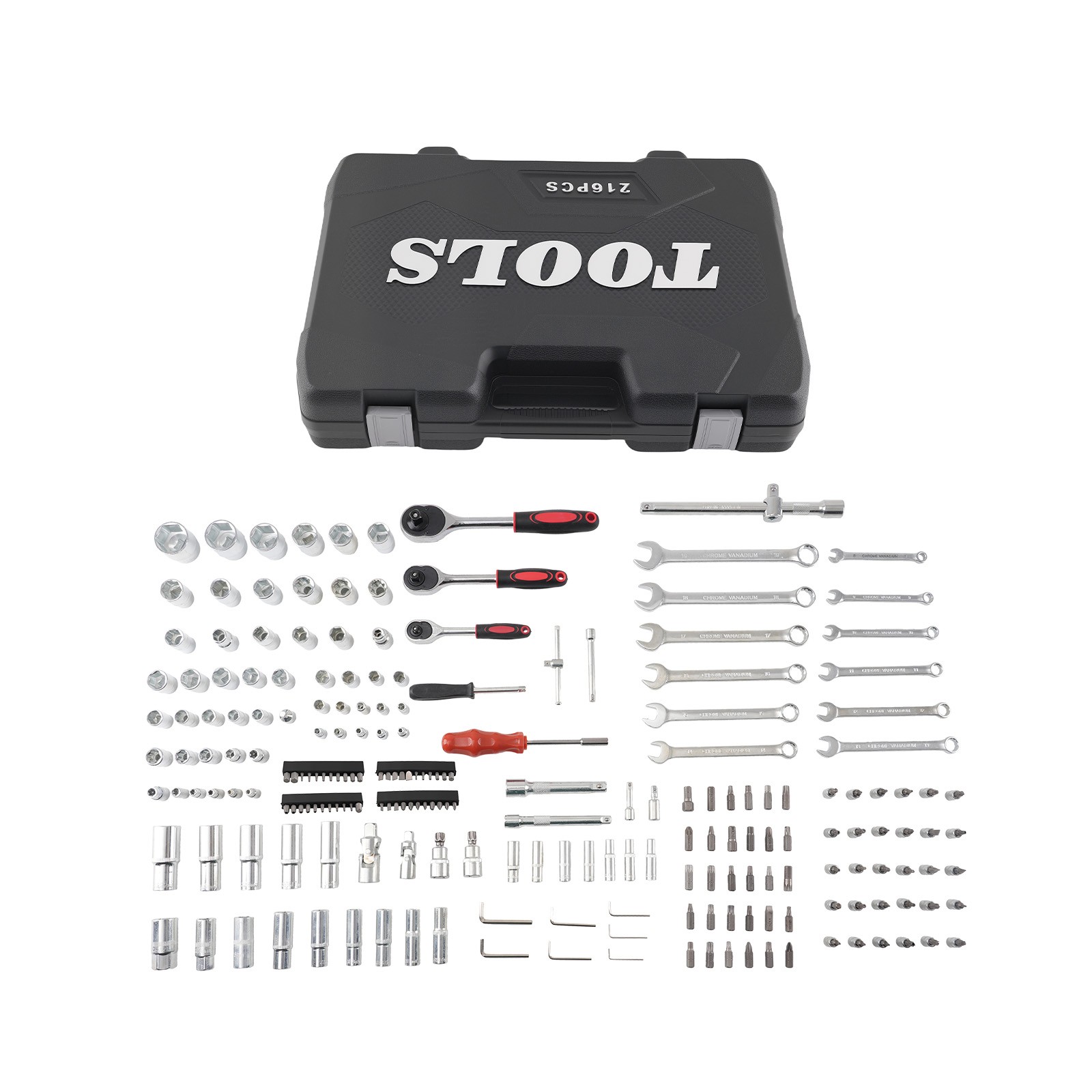 216PCS Ratchet Socket Set 1/4 3/8 1/2 DR Wrench Tools Kit w/Case