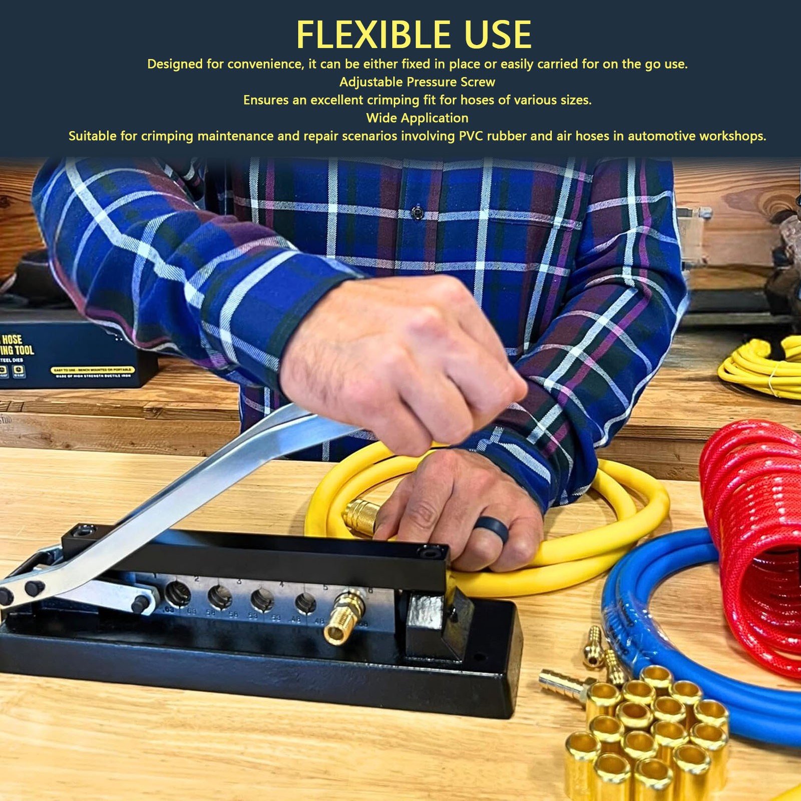Heavy Duty Ferrule Hose Crimper Kit For 1/4in 5/16in 3/8in ID PVC Hose XPUQ