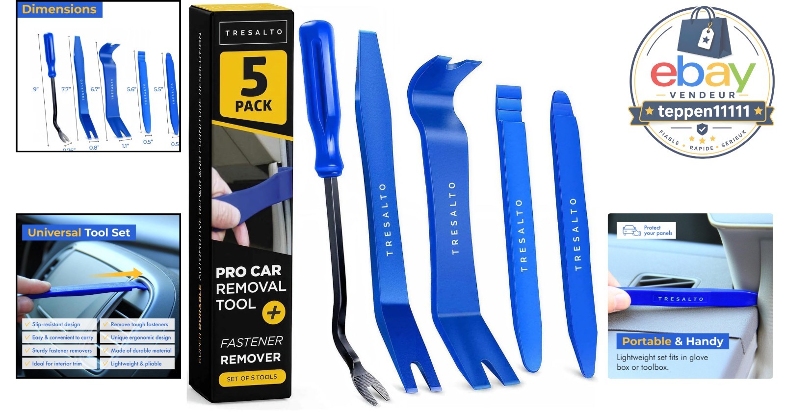 Auto Trim Removal Tool Kit – 5 Piece Set, Nylon Pry Tools