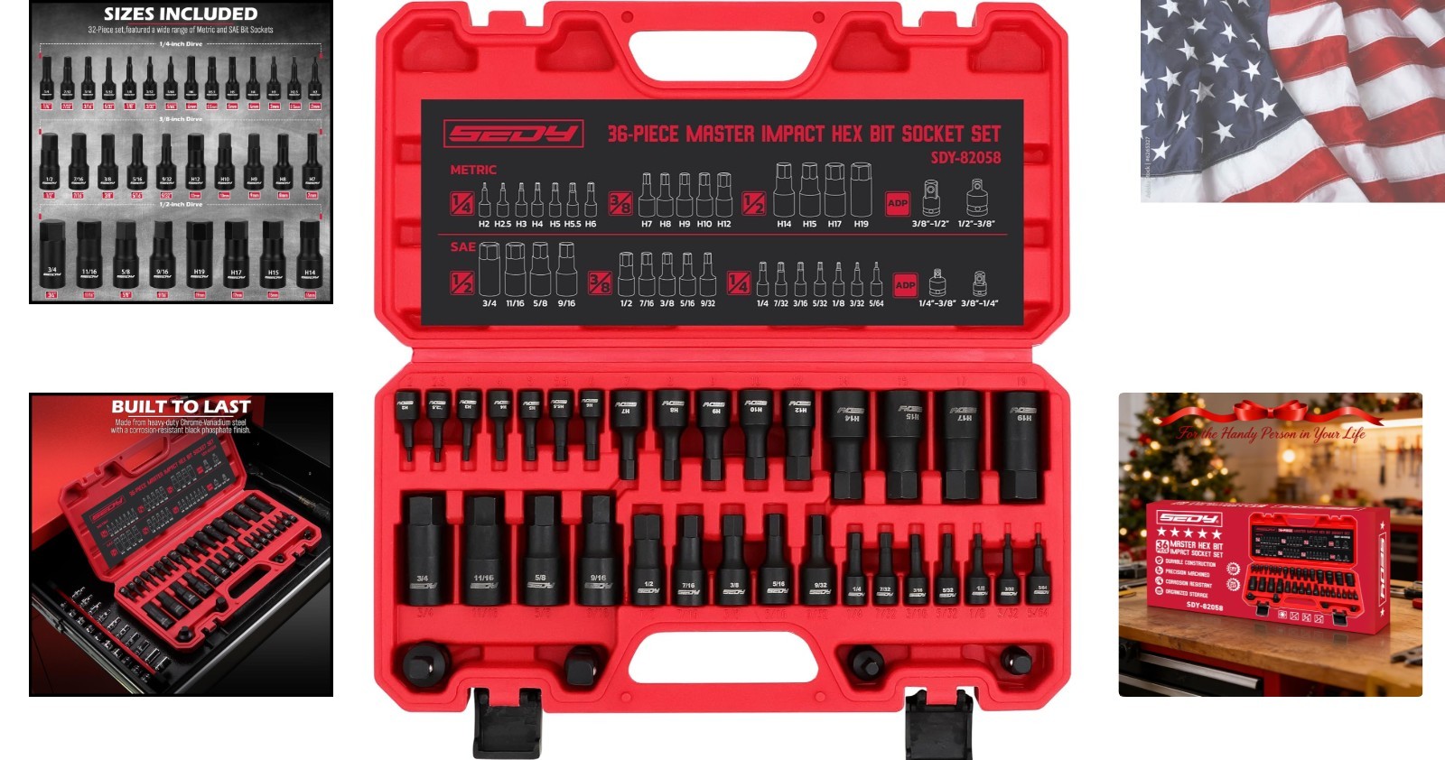Hex Bit Impact Socket Set: 36-Piece with 4 Adapters, 1/4″ 3/8″ 1/2″ Drive Mas…