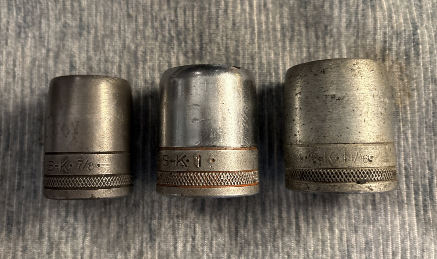 Vintage Knurled S-K (SK) Socket Lot – 1/2 Drive SAE 10 PCs – 7/16” to 1 1/16”