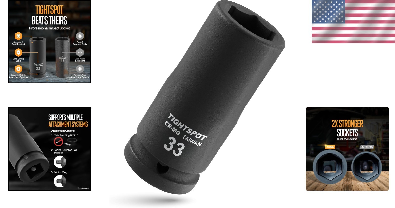 33mm Deep Impact Socket, 1 Inch Drive, Chrome Molybdenum Steel, Manganese Finish