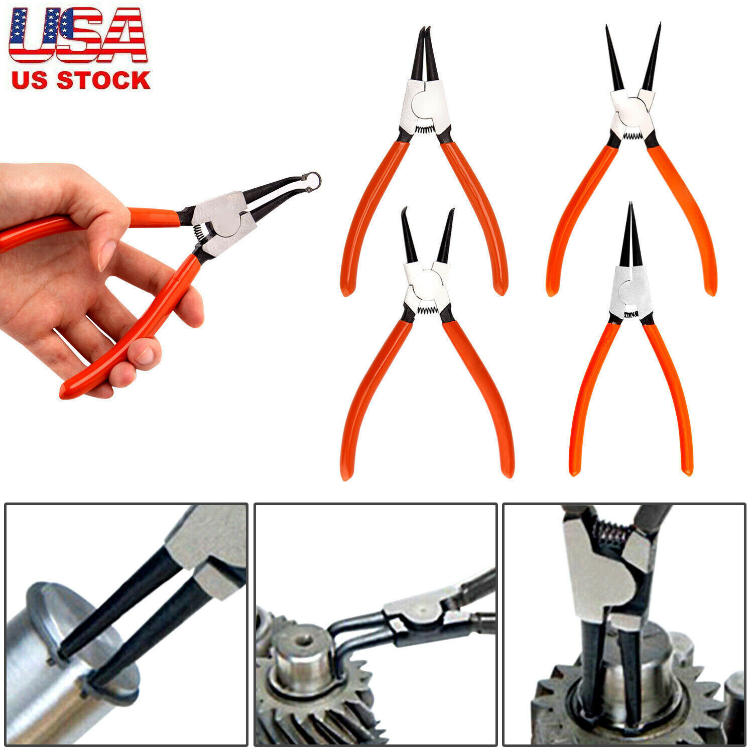 Portable 7″ Internal External Retaining Clips Snap Ring Circlip Pliers 4pcs Set