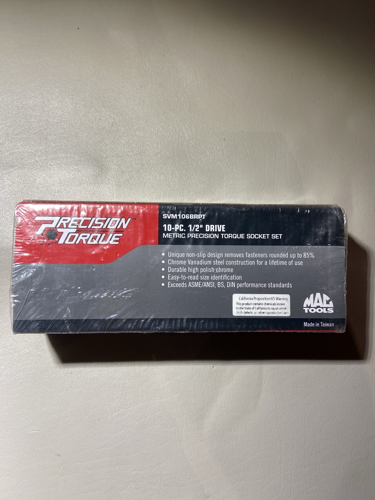 Mac Tools SVM106BRPT, 10mm- 19mm Standard Socket Set, 1/2″ Drive, 6 Point, 10pc.