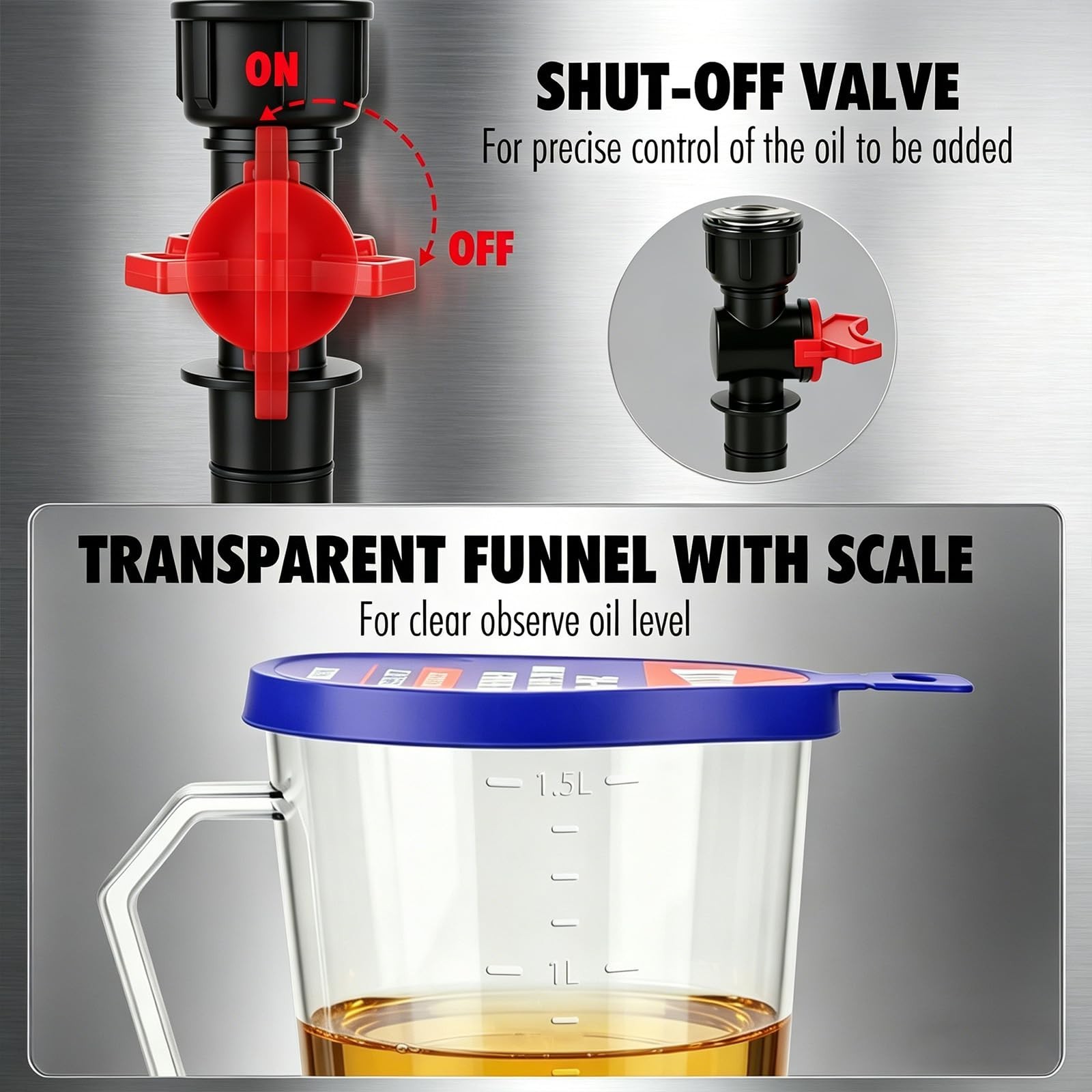 20-Piece Spill-Proof Oil Funnel Kit with 12 Adapters & Shut-Off Valve, Automotiv