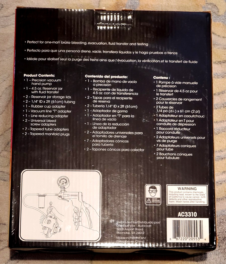 Autocraft Automotive Brake Bleeding and Test Kit Model #AC3310 Lightly Used