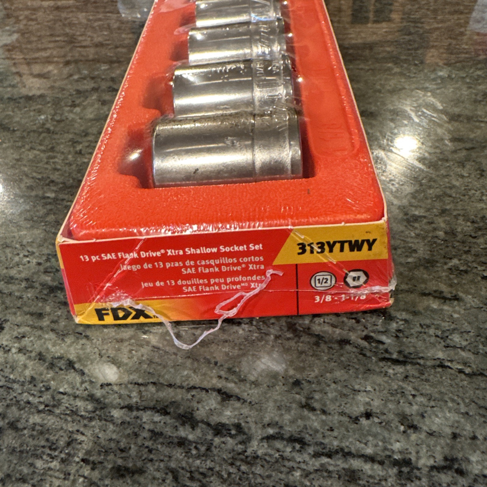 Snap On 313ytwy 13 pc 1/2” drive 6 point sae xtra shallow socket set 3/8”-1-1/8”