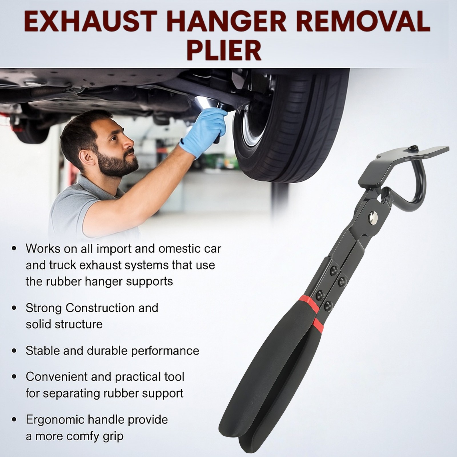 Exhaust Hanger Pliers, Rubber Exhaust Hanger Removal Tool, Universal Cars