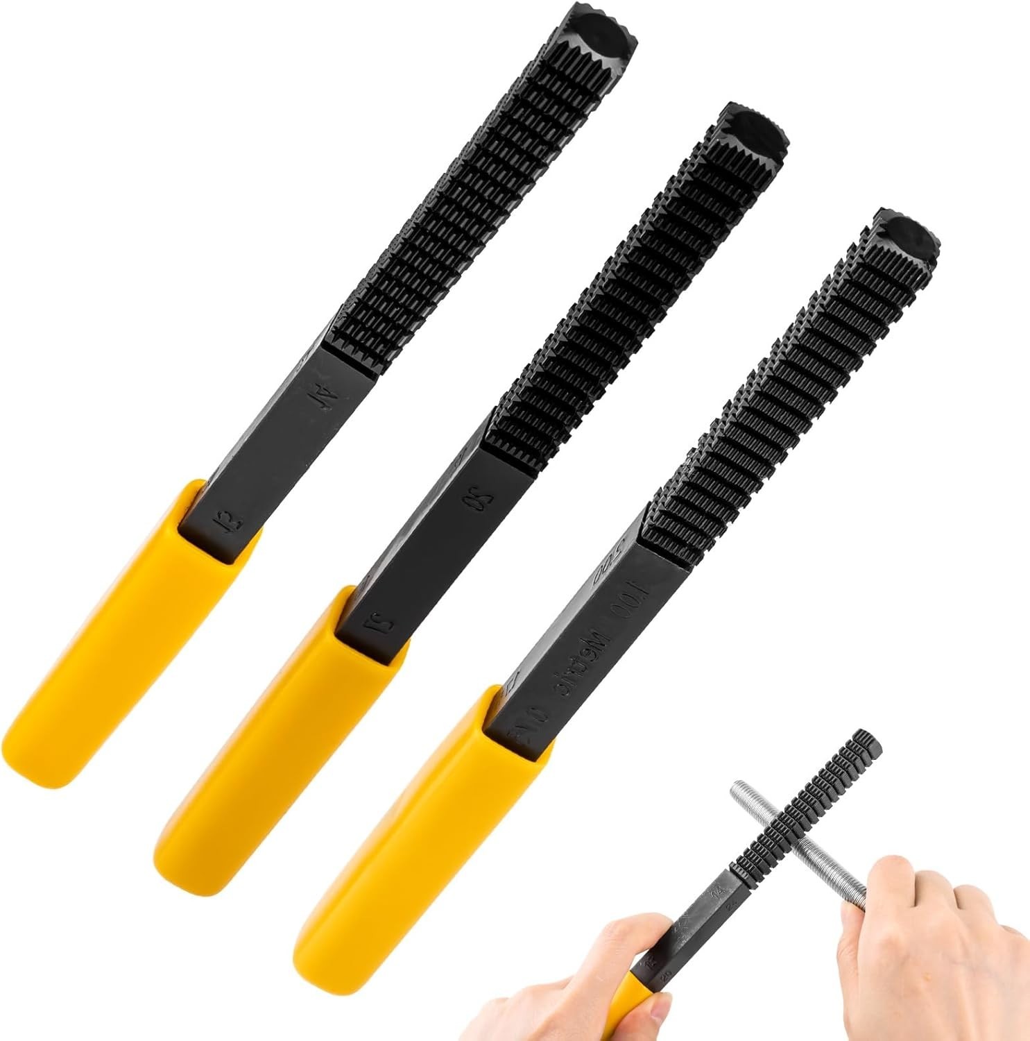 3-Piece Thread Restorer File Set, High Carbon Steel Metric & SAE Repair Tools
