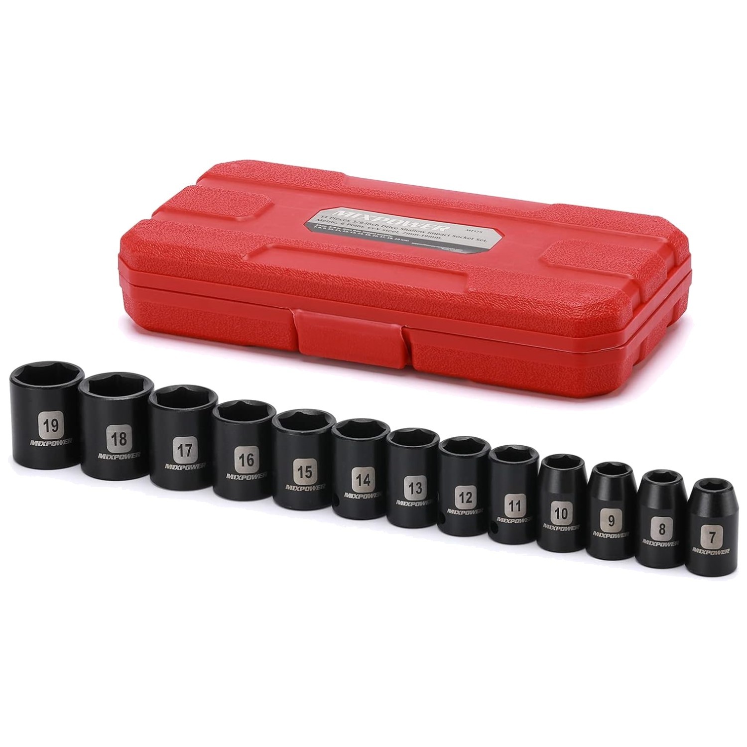 High-Torque 6pt Shallow Impact Socket Set, 13pc