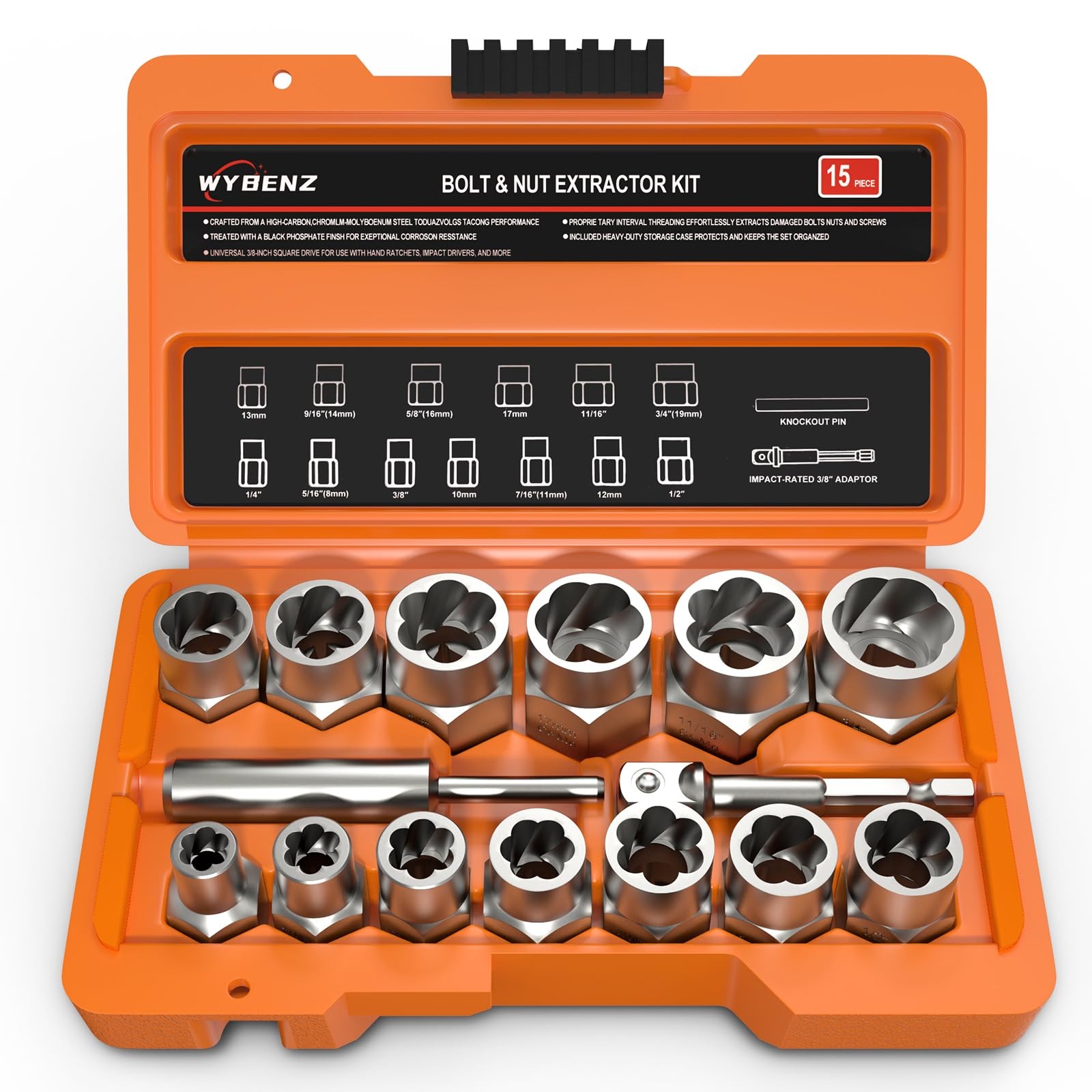 15 Dados Extractor Pernos Tuercas Barridas Impacto 3/8 Pulgadas Dañados Oxidados