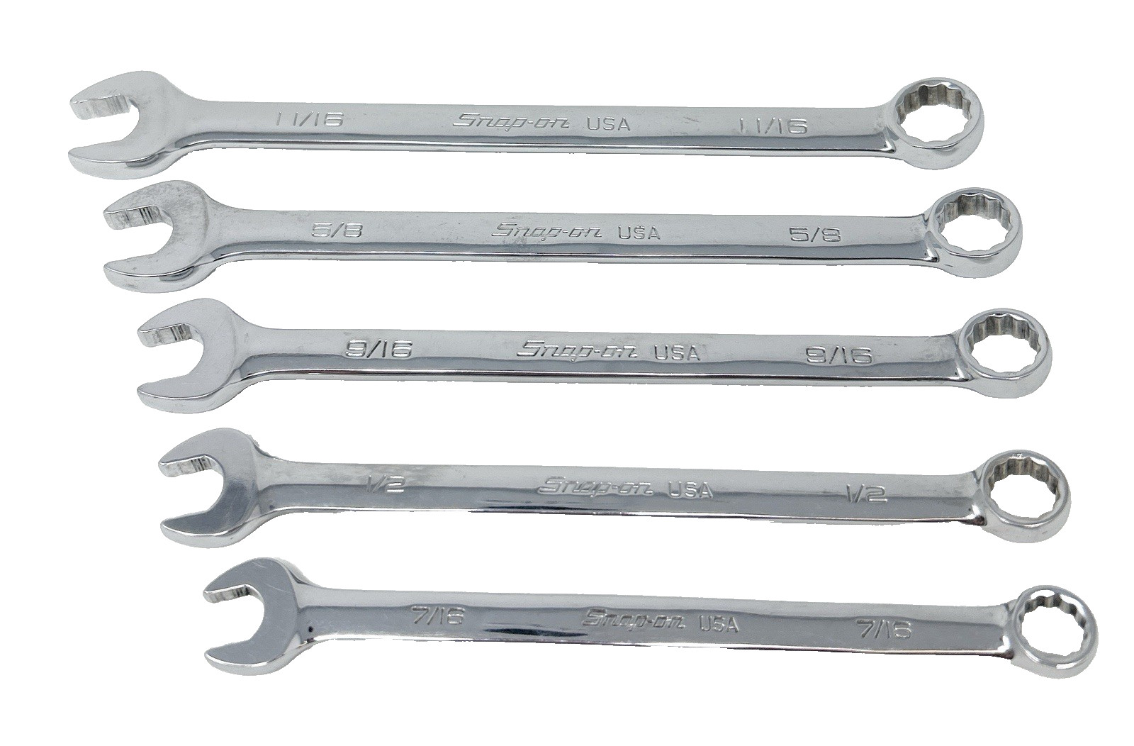 Snap-on 5pc SAE Flank Drive Plus 12pt Combination Wrench Set 7/16-11/16 SOEX USA