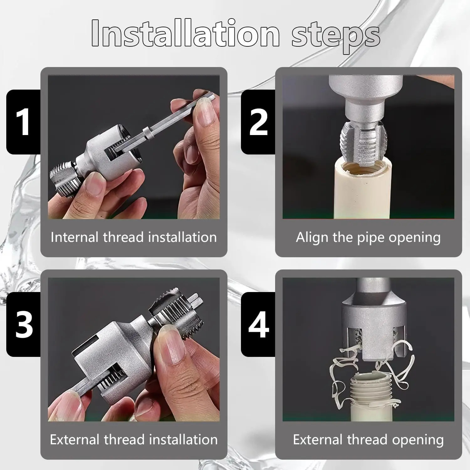 2in1 PVC Pipe Threader Kit 1/2″ 3/4″ Dies Drill Compatible Thread Cutting Tool