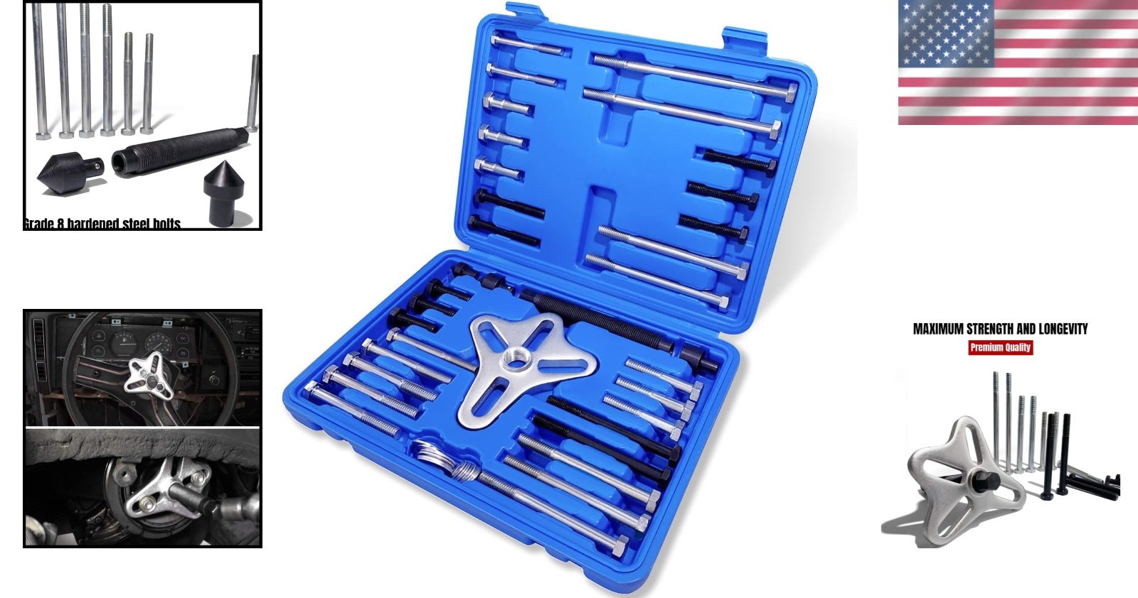 Multi-Functional Harmonic Balancer Puller Set – 46pcs with Carrying Case, Blue