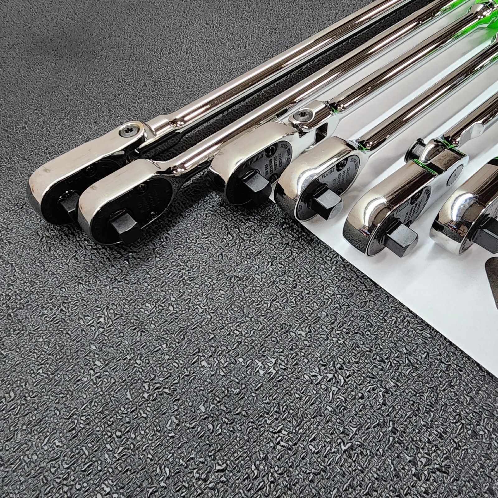Snap-on Tools NEW 8pc GREEN Hard Handle 3/8″ Drv. Fixed & Flex-Head Ratchet Set