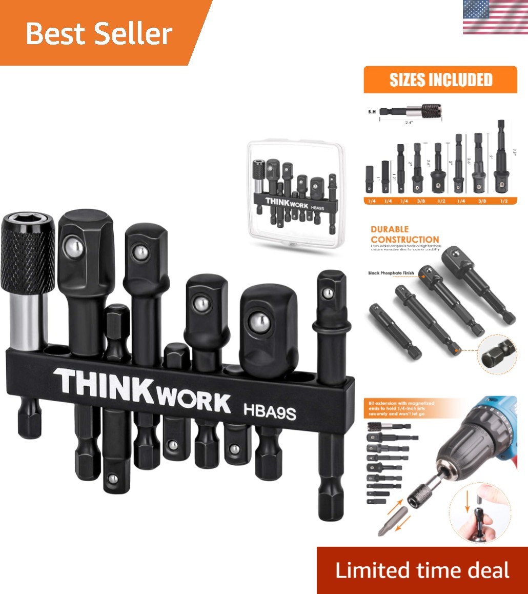 Quality 9-Piece Hex Shank Impact Socket Adapter Set 1/4