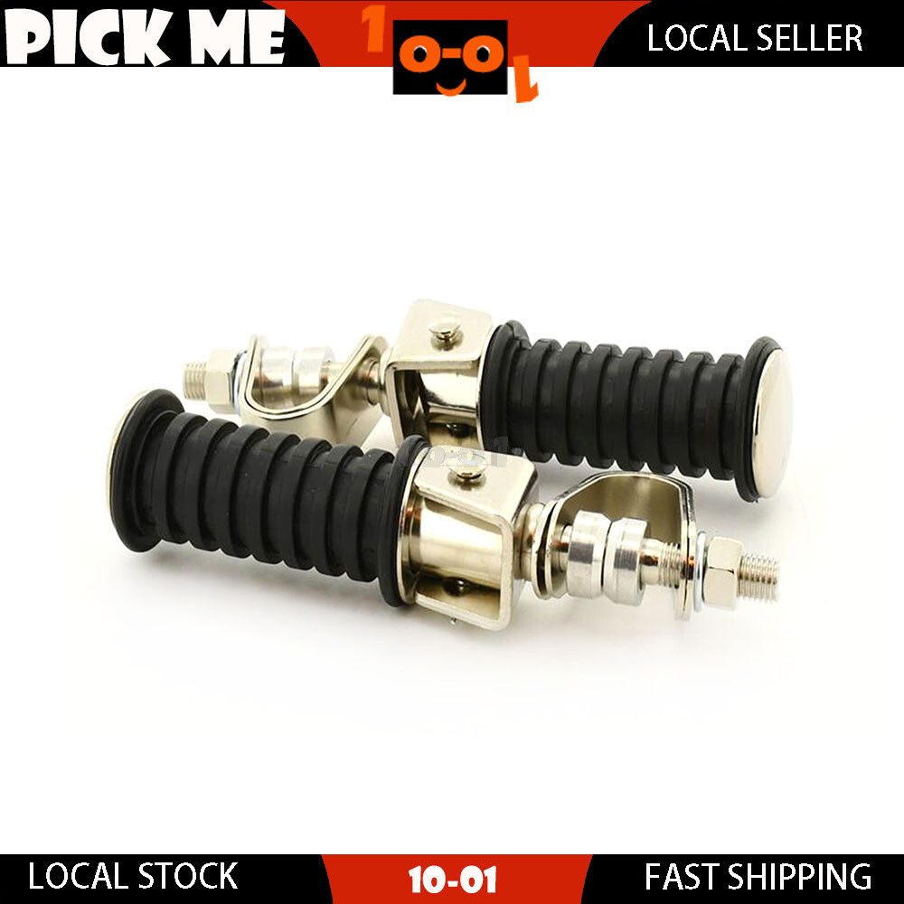 Pair Universal Folding Clamp On Rear Footpegs For Motorcycle Rubber chrome