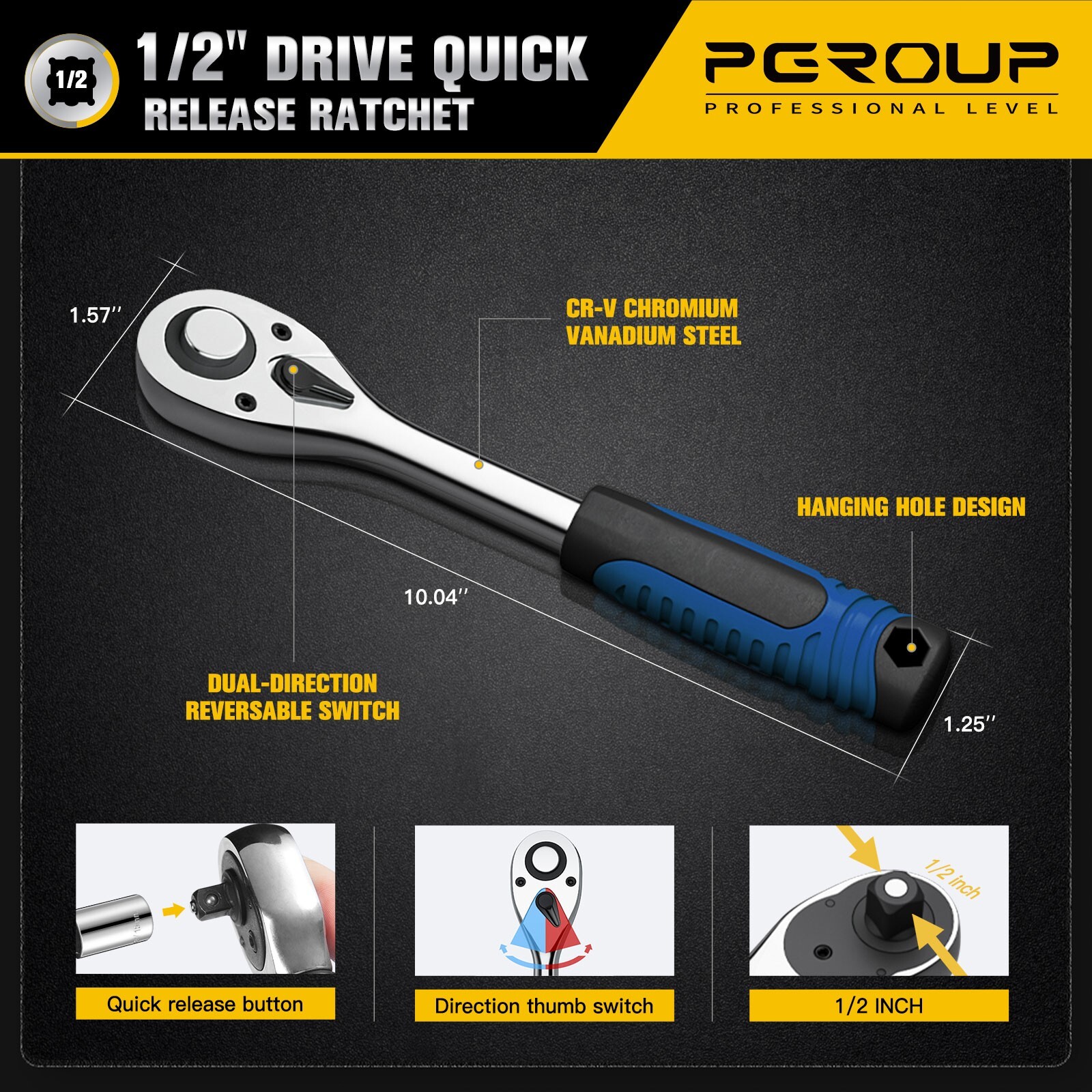 pgroup 32Pcs 1/2 inch Drive 8mm-32mm Metric socket set, with Ratchet Wrench