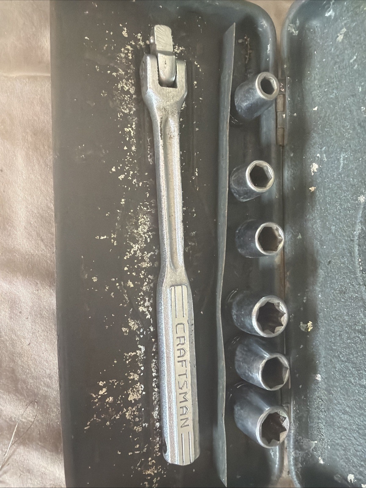 Vintage 1950s Original Case: CRAFTSMAN 1/4” Breaker Bar And 6 Sockets USA