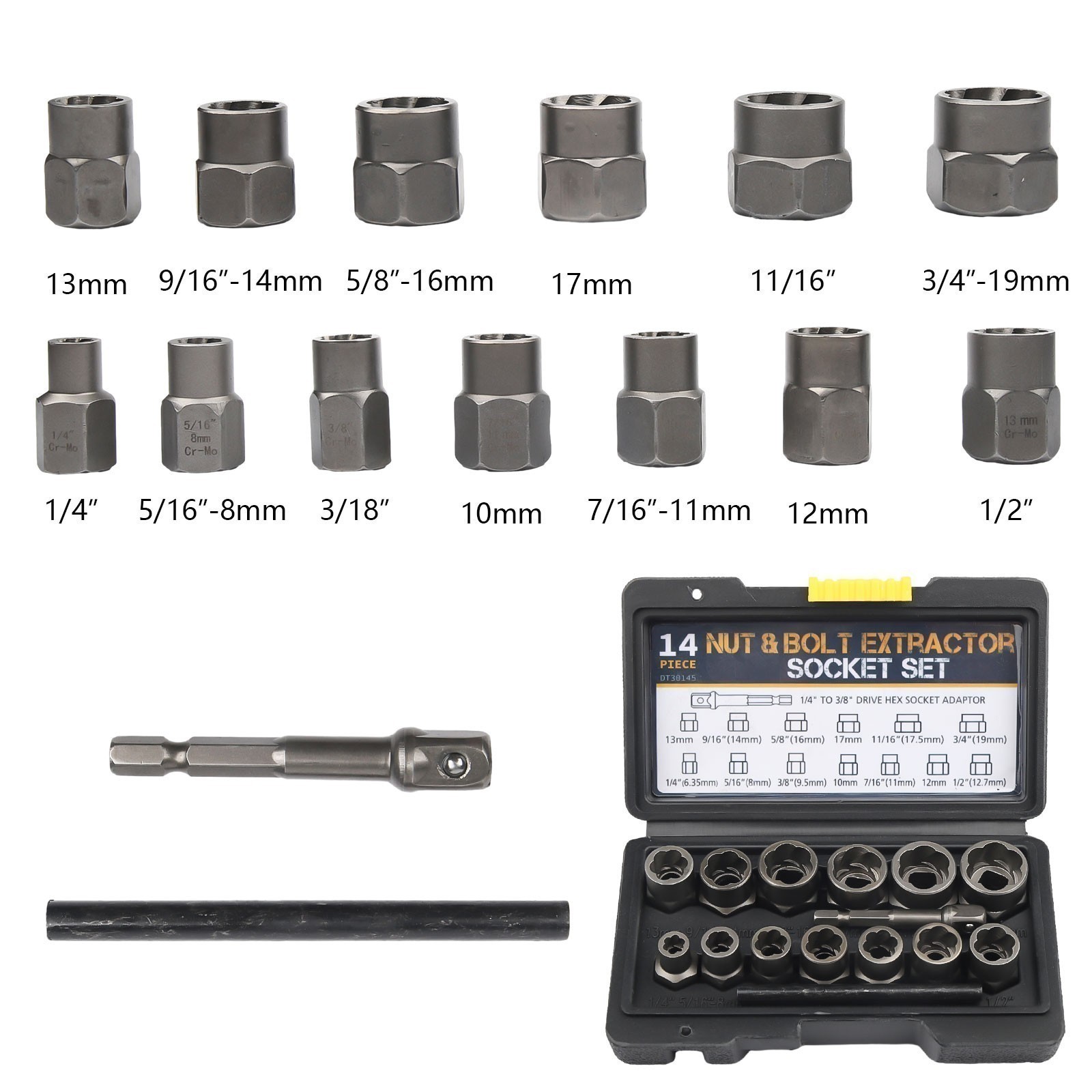 15 Pc Nut & Bolt Extractor Kit, of Bolt Removal Tool Set, Extractor Socket Tool