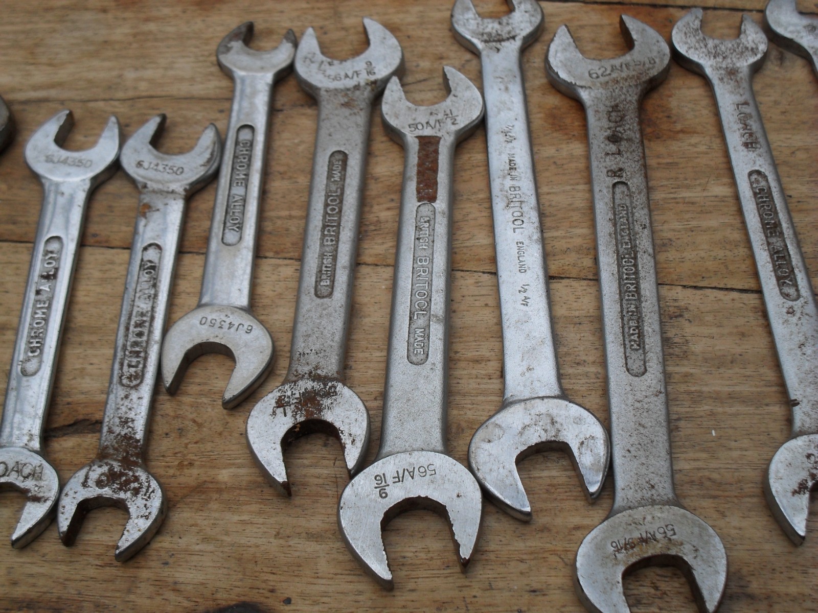 14 vintage britool AF spanners 1/2 x 7/16 (5) 1/2 x 9/16 (3) 9/16 x 5/8 (3) more