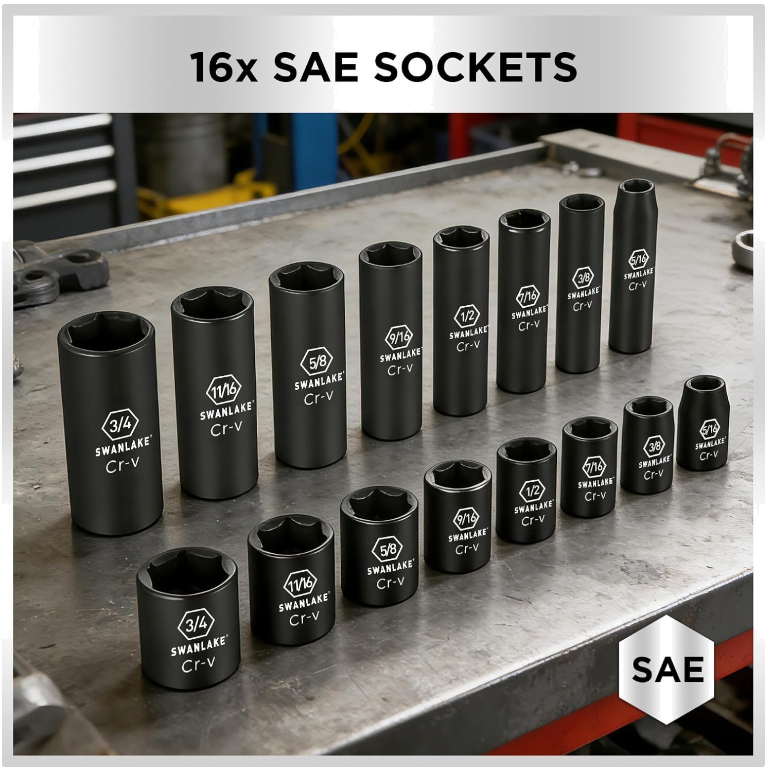 Comprehensive 50-Piece Impact Socket Set, Cr-V, 3/8» Drive