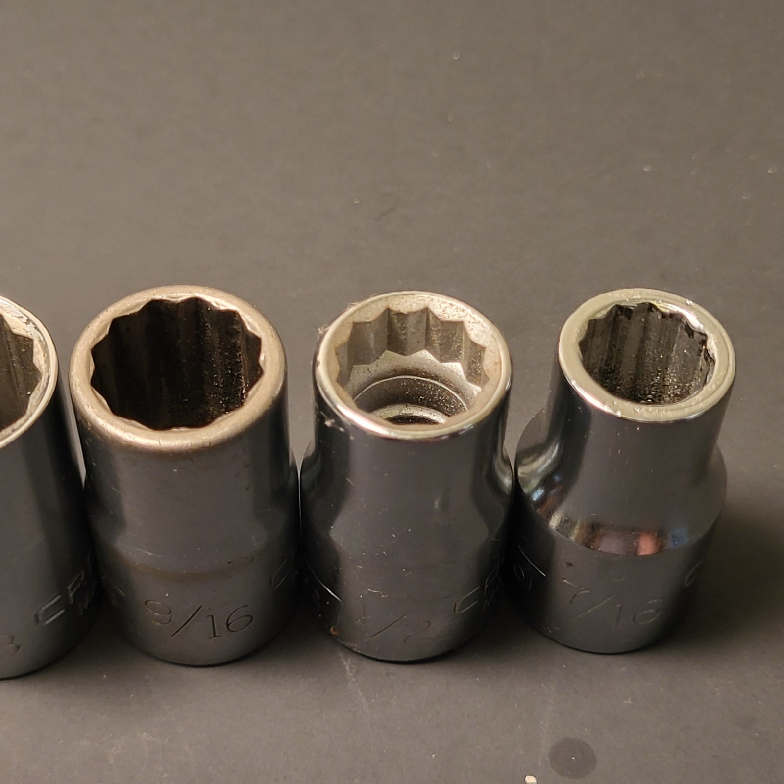 Craftsman made in USA 9 piece 1/2” dr socket set 12 pt 7/16” to 15/16”