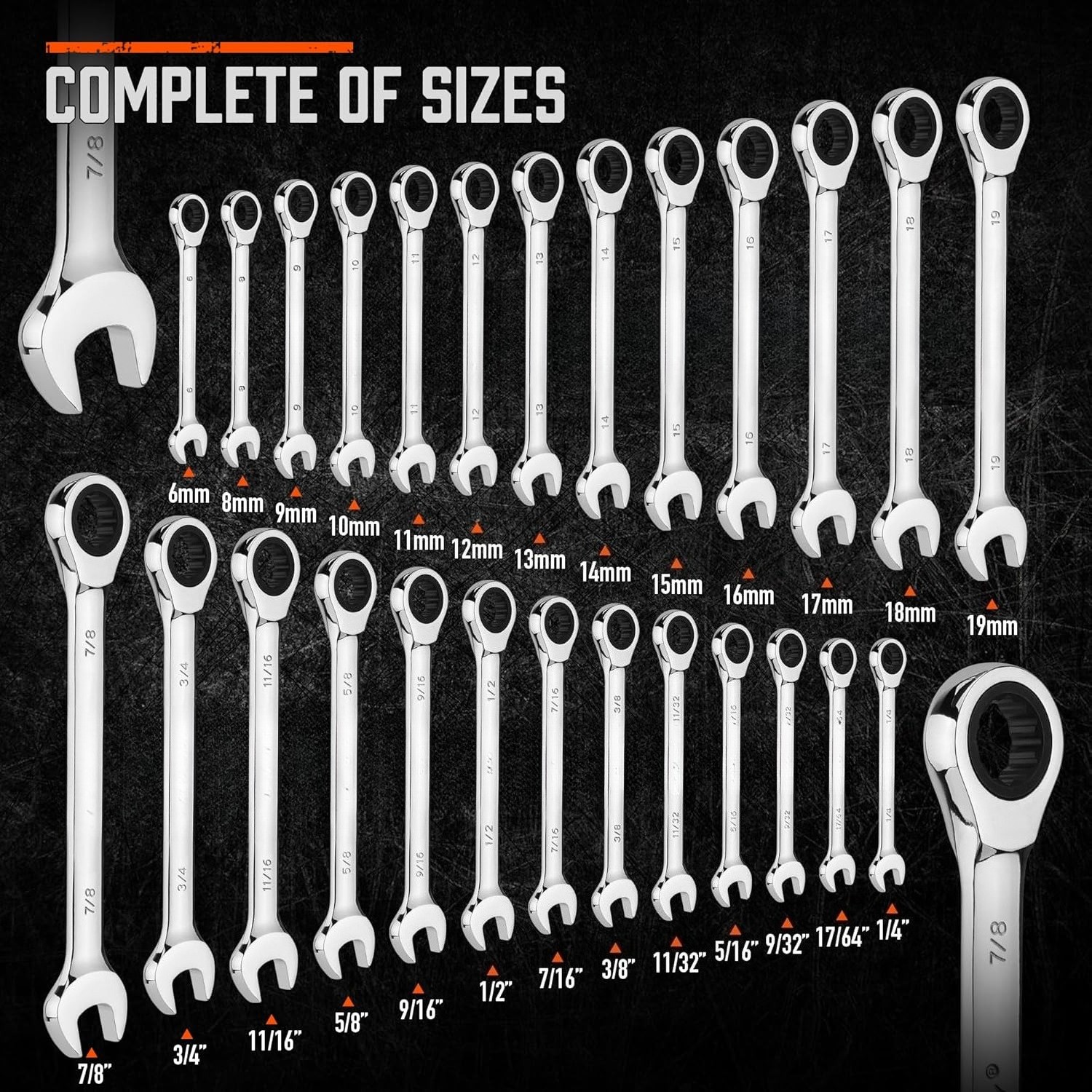 26-Pcs Ratcheting Wrench Set | Metric and SAE | Ratchet Combination Wrenches Set