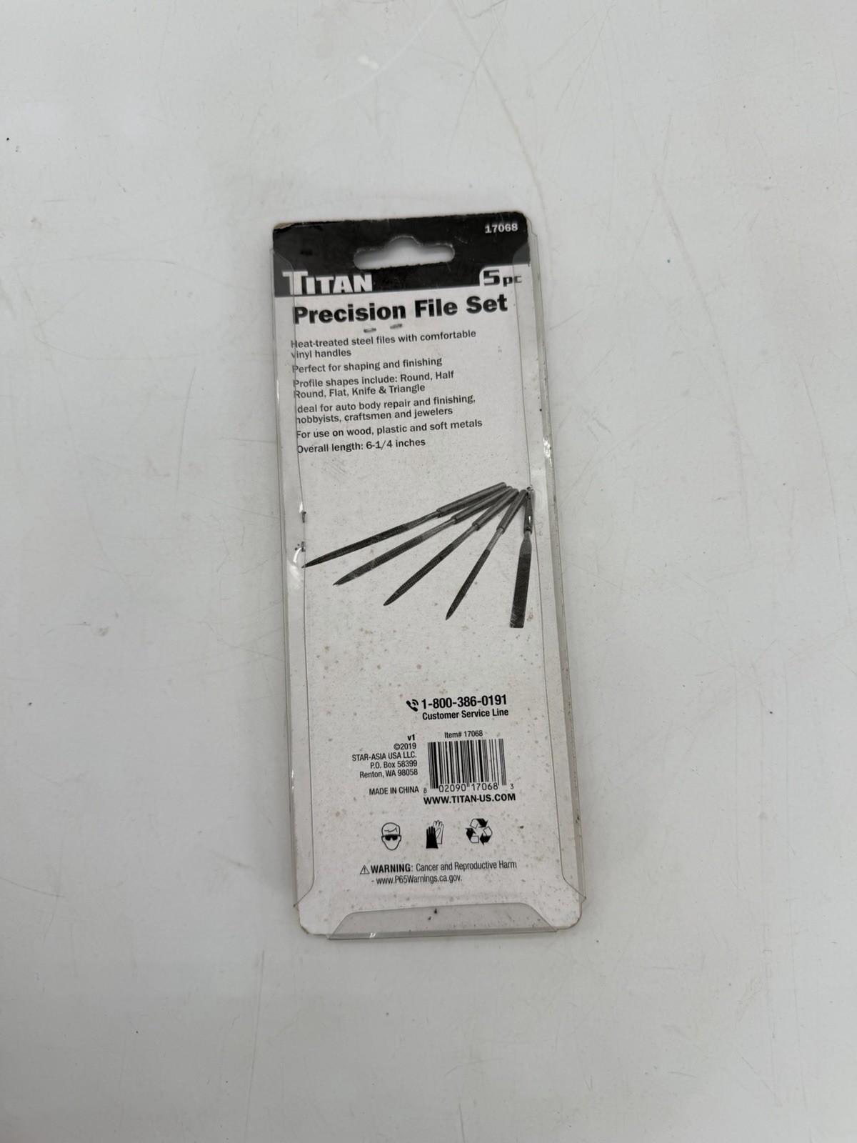 Titan 17068 Precision File Set 5-Piece Heat-Treated Steel Vinyl Handles NEW