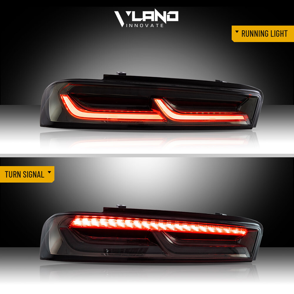 VLAND LED Tail Lights For Chevy Camaro 2016-2018 DRL FULL Smoke Red Signal Light