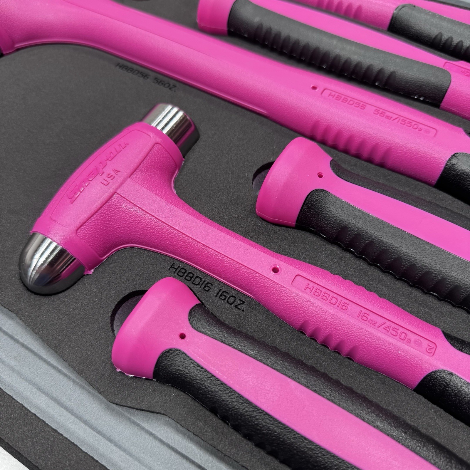 Snap-on Tools USA NEW 6pc ELECTRIC PINK Dead Blow Ball Peen Hammer Set HBBD6FEP