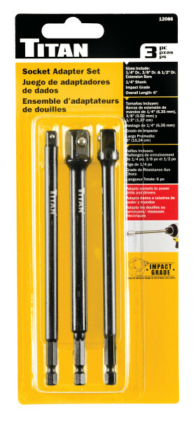 Titan 12086 3pc Impact Socket Adapter Set 1/4 3/8 1/2 Drive Hex Shank