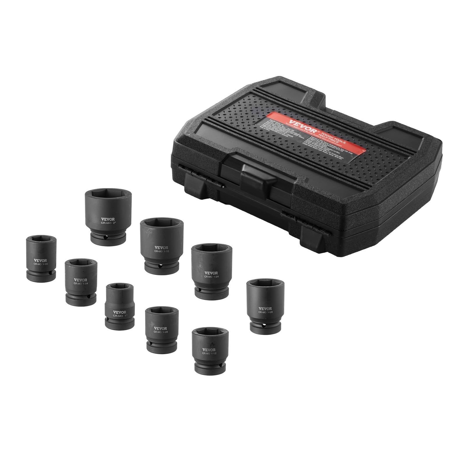 9-Piece 1″ Drive Axle Nut Impact Socket Set – 6-Point CR-MO Heavy Duty with Case