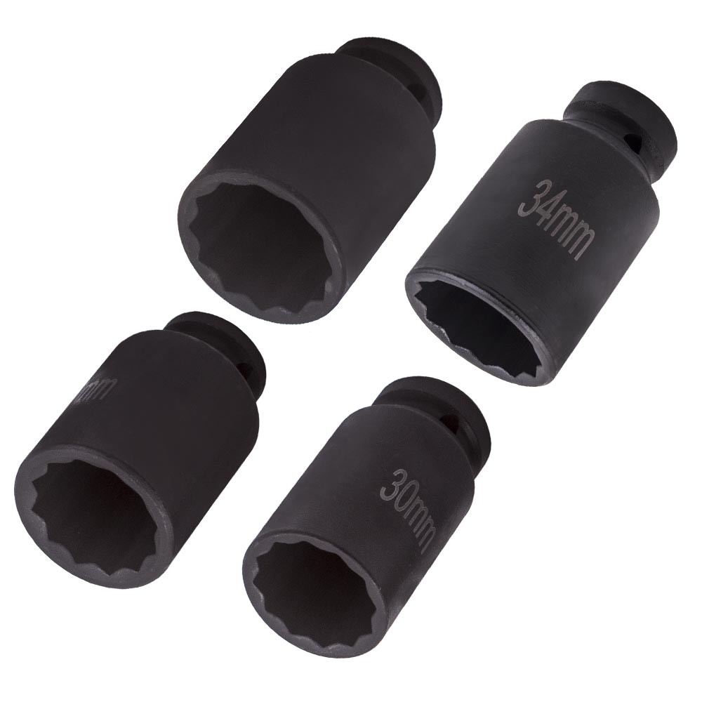 4PCS 1/2″ Drive Spindle Axle Nut Socket 12 Point 30mm 32mm 34mm 36mm Remover