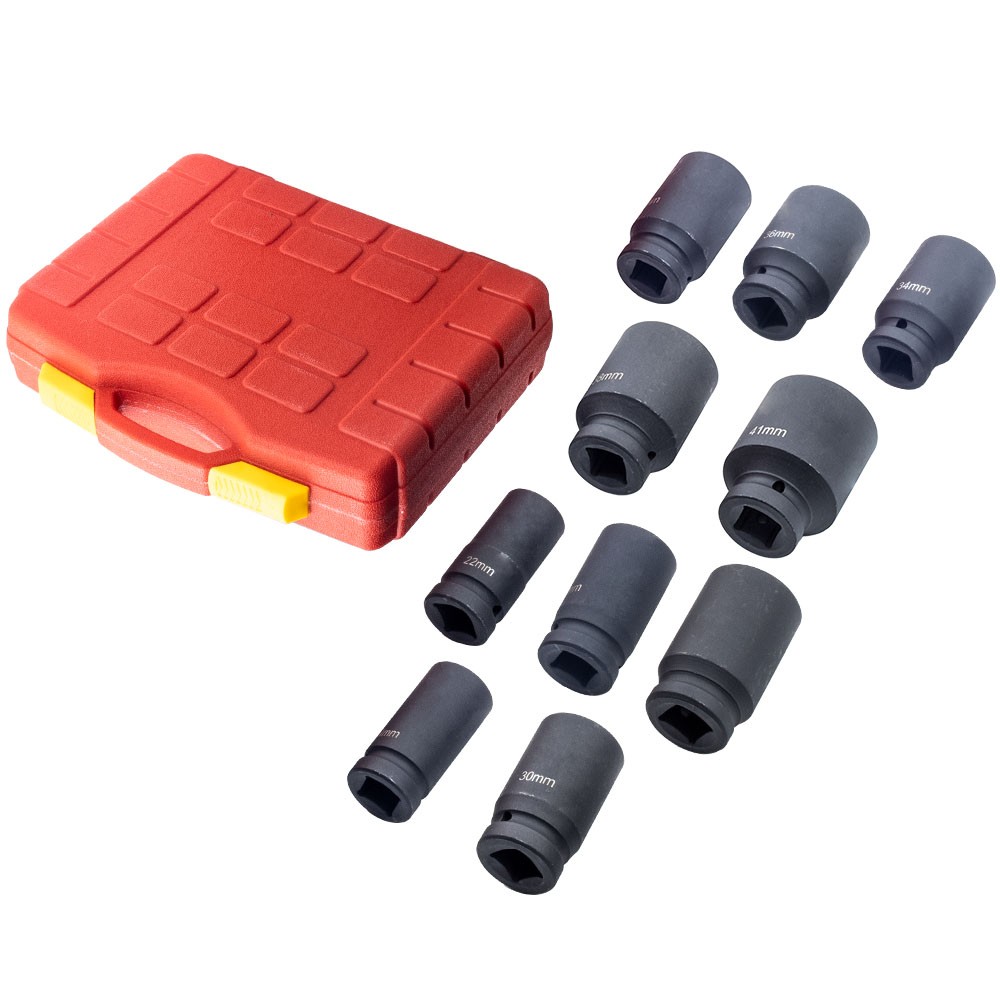 10PCS 3/4Inch Drive Deep Impact Socket Set Metric 22mm-41mm 6-Point Kit W/ Case