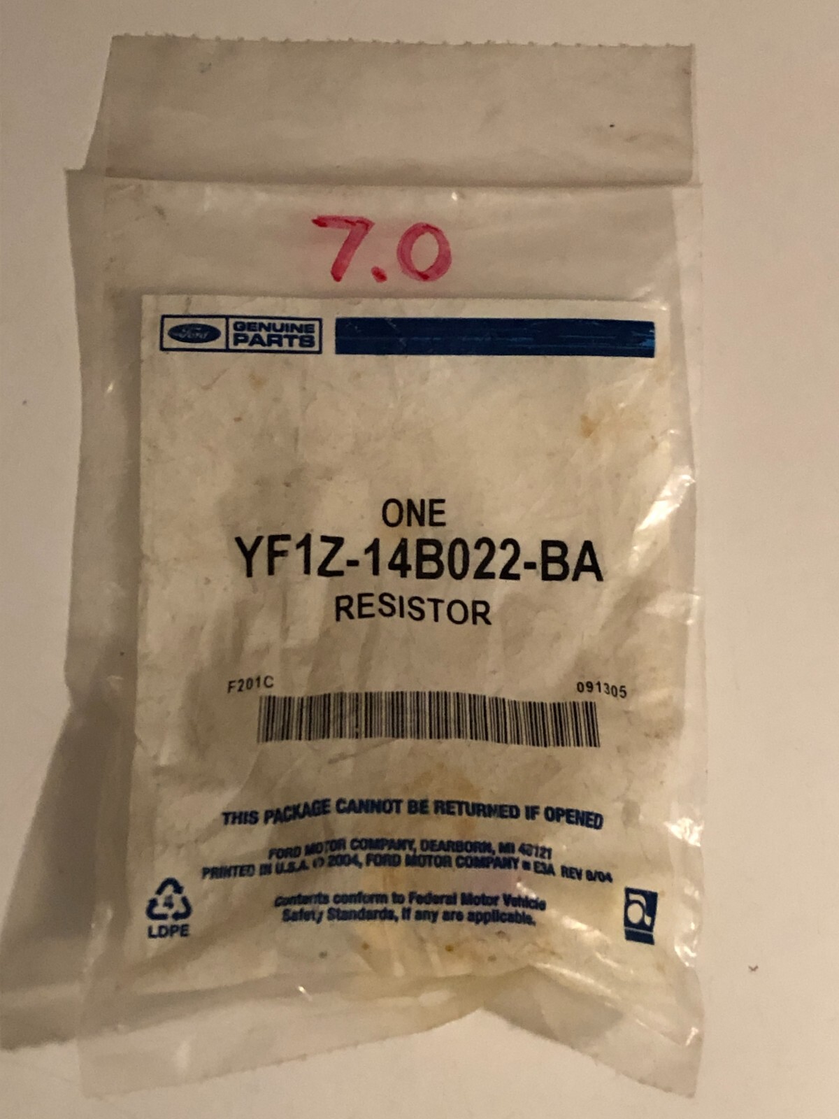 FORD Genuine OEM YF1Z-14B022-BA SRS Side Bag Light Eliminator Resistor Connector