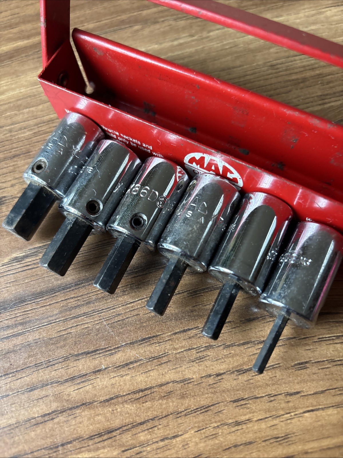 MAC Hex Sockets SAE x6 w/ Carrier 3/8, 5/16, 1/4, 7/32, 3/16, 1/8 USA 3/8” Drive