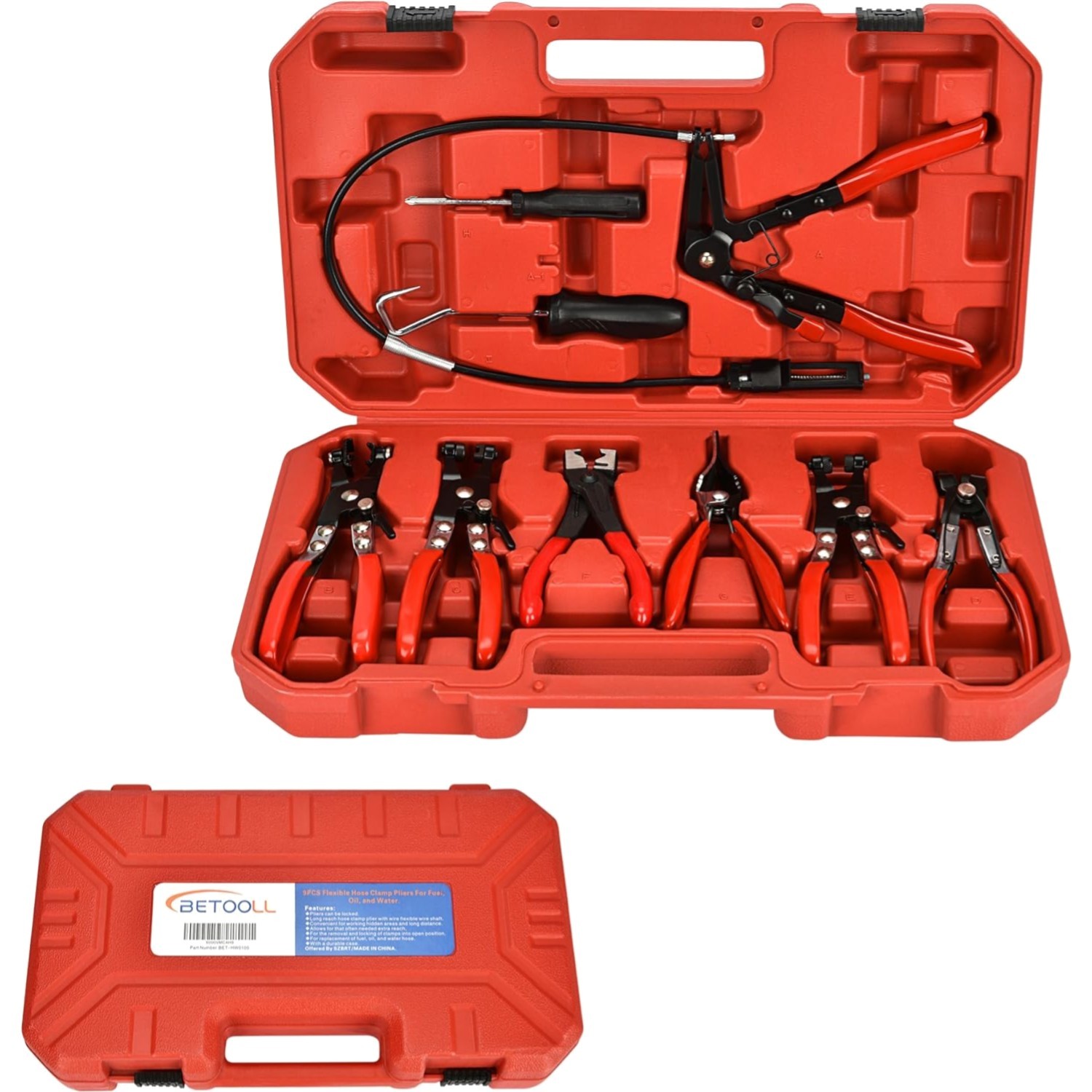 9pc Professional Hose Clamp Pliers Set – Long with Swivel Jaw Tools