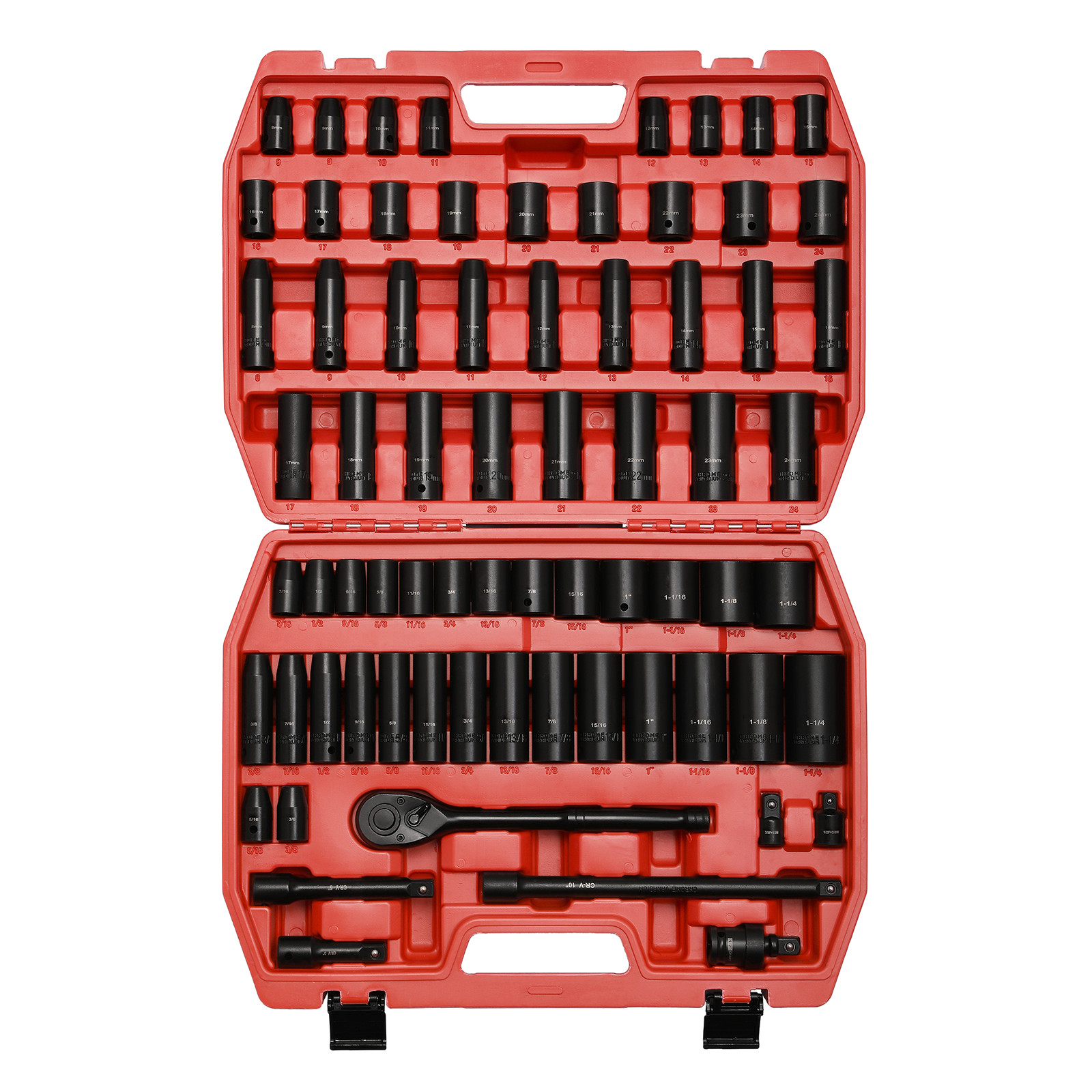 1/2″ 70 Pieces Impact Socket Master Set, SAE & Metric from 5/16″-1-1/4″, 8-24mm